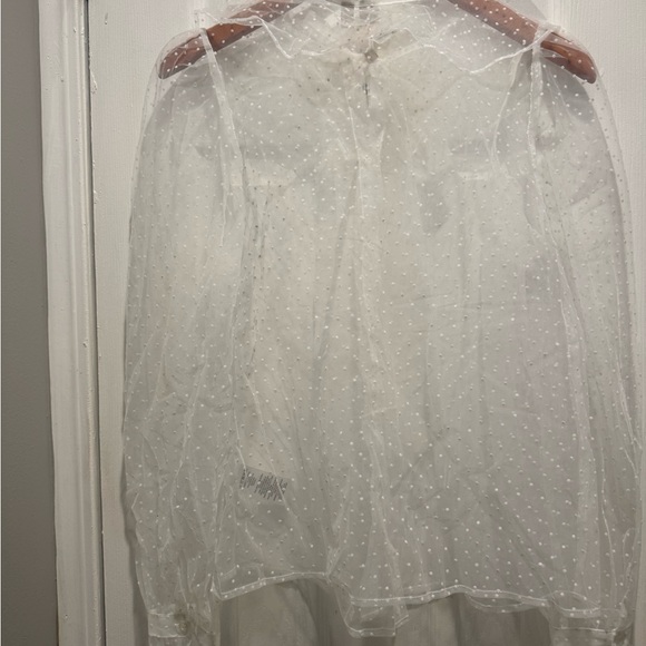 Anthropologie White Sheer Swiss Dot Bow Tie Blouse - Picture 2 of 6